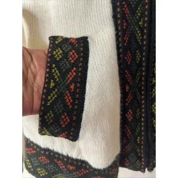 Handmade Peru Women's Alpaca White Multi‎ Cardigan Sweater Hood Zip up size: L - Picture 5 of 12
